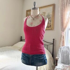 pink halter top  Y2K Gap pink cable knit halter tank top size xs